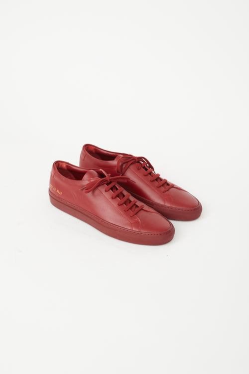 Common Projects Red Leather Low Achilles Sneaker