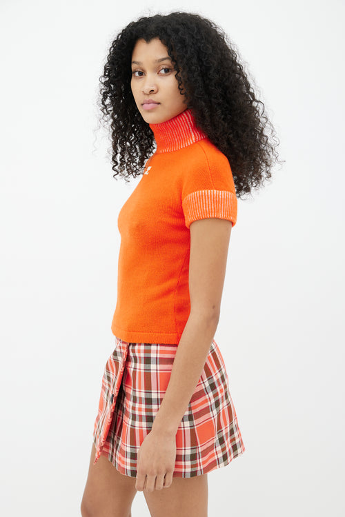 Courrèges Orange Knit Turtleneck Short Sleeve Sweater