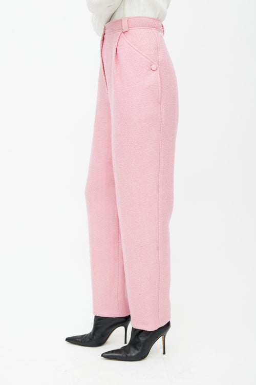 Courrèges Pink Textured Wool Straight Leg Trouser