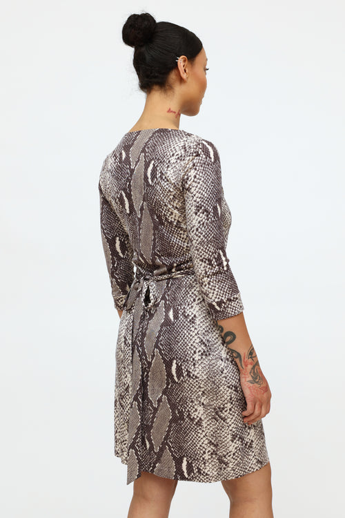 Grey Printed Wrap Dress