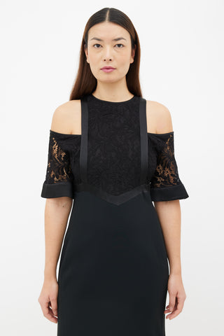 David Koma Black Lace Panel Off-Shoulder Dress
