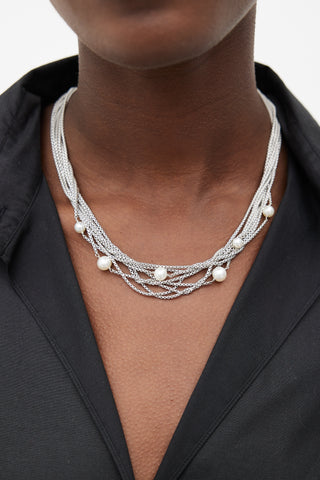 David Yurman Sterling Silver & Pearl Multi Strand Necklace