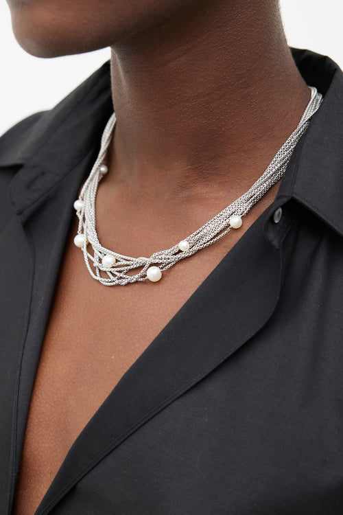 David Yurman Sterling Silver & Pearl Multi Strand Necklace
