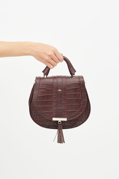 Demellier Burgundy Texture Leather Mini Venice Shoulder Bag
