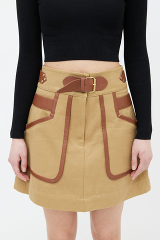 Derek Lam Brown Leather Trim Mini Skirt