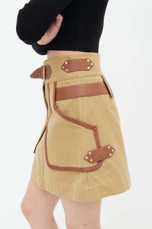 Derek Lam Brown Leather Trim Mini Skirt