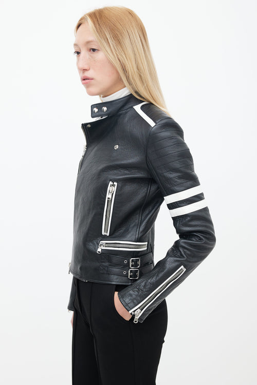 Diesel Black & White Leather Moto Jacket