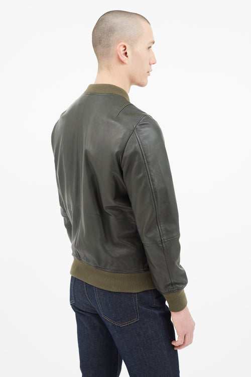 Diesel Green Leather Padded Bomber Jacket
