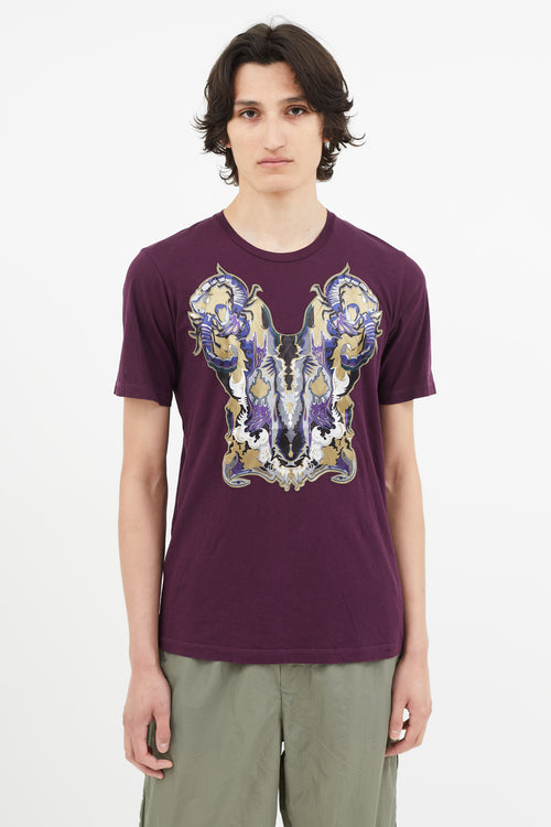 Diesel Purple Cotton & Silk Patch T-Shirt
