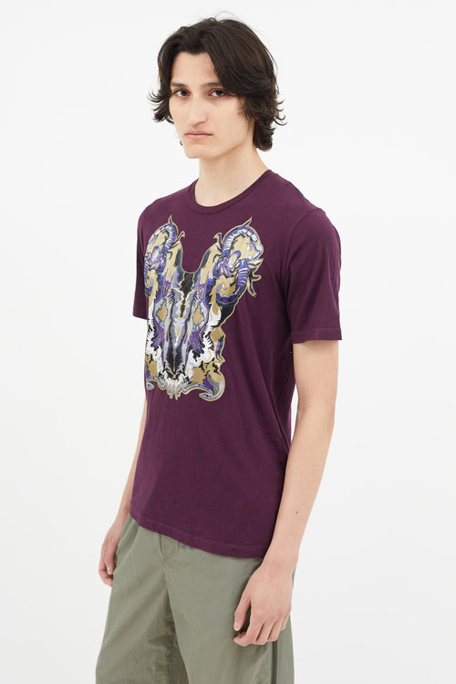 Diesel Purple Cotton & Silk Patch T-Shirt