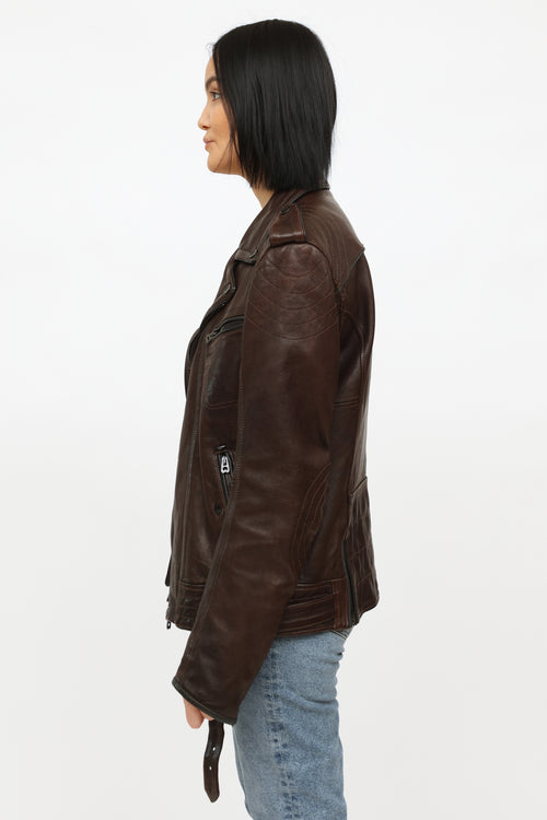 Diesel Brown Leather Zip Up Jacket