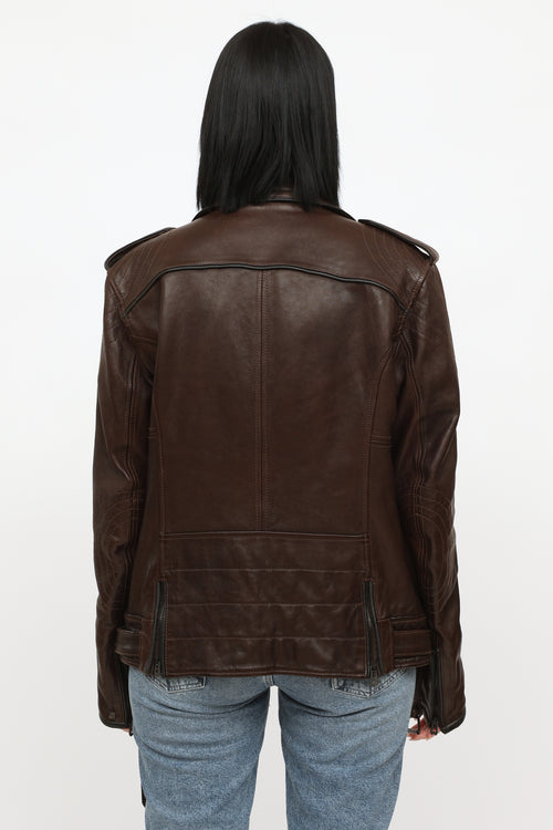 Diesel Brown Leather Zip Up Jacket