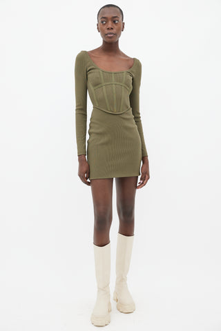 Dion Lee Green Organic Cotton Rib Corset Mini Dress