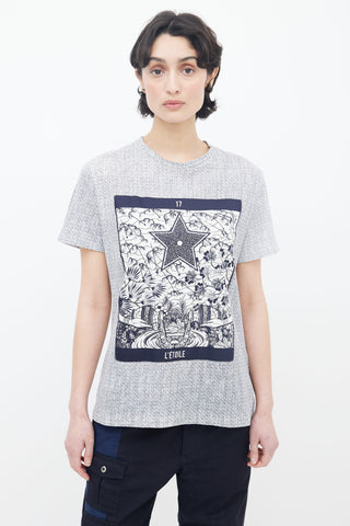 Dior 2020 Grey & Navy Tarot E'Toile Graphic Print T-Shirt