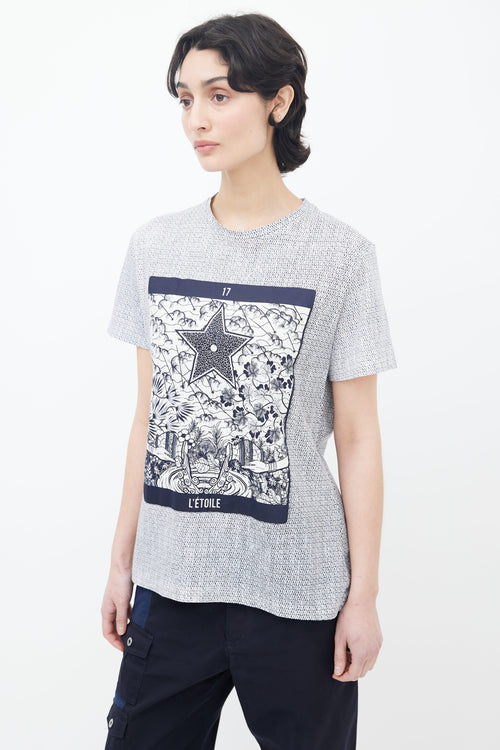 Dior 2020 Grey & Navy Tarot E'Toile Graphic Print T-Shirt