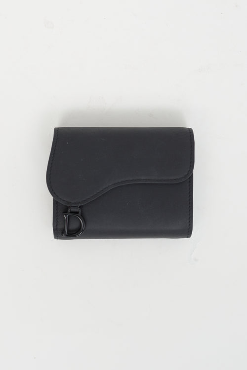 Dior Black Leather Matte Saddle Trifold Wallet
