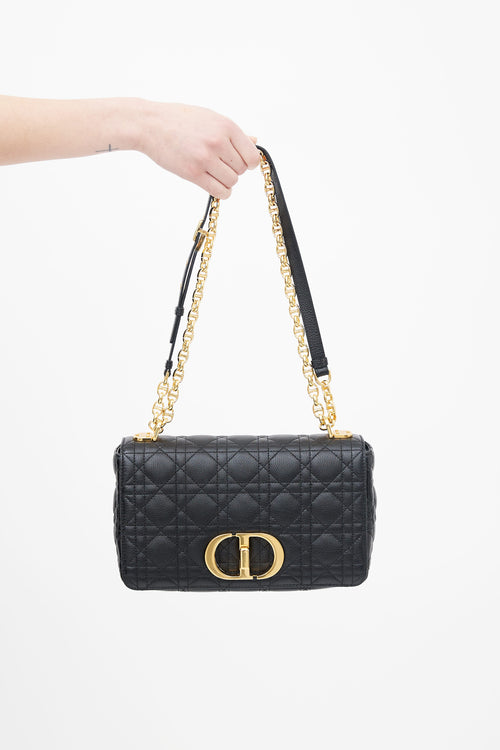 Dior Black Quilted Leather Caro Shoulder Bag