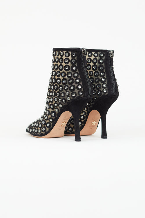 Dior Black Suede & Rhinestone Ankle Bootie