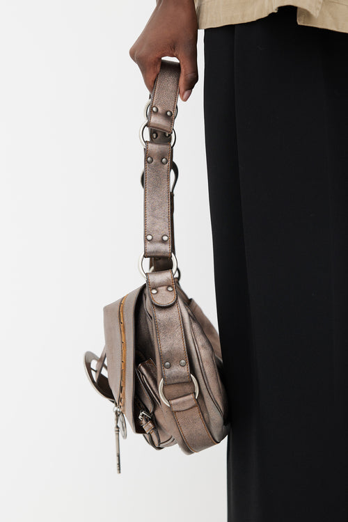 Dior SS 2006 Grey Gaucho Saddle Shoulder Bag