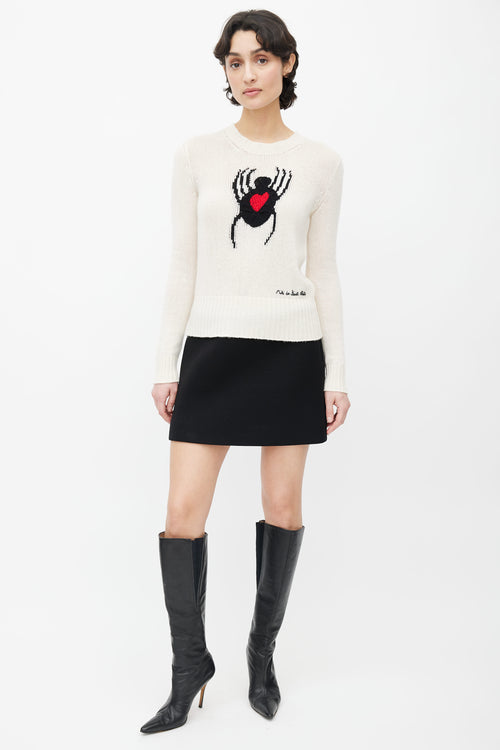 Dior Cream Cashmere Red Heart Knit Sweater