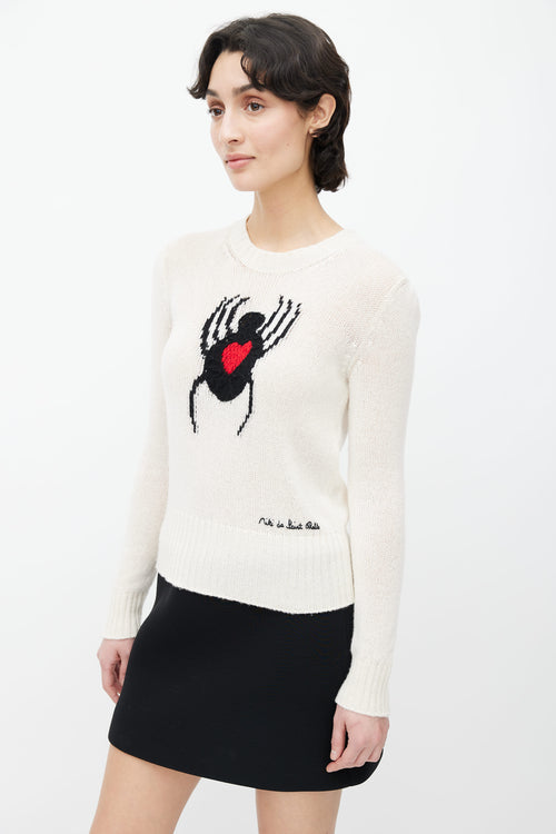 Dior Cream Cashmere Red Heart Knit Sweater
