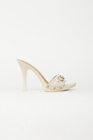 Dior Cream & White Monogram Open Toe Sandal Heel