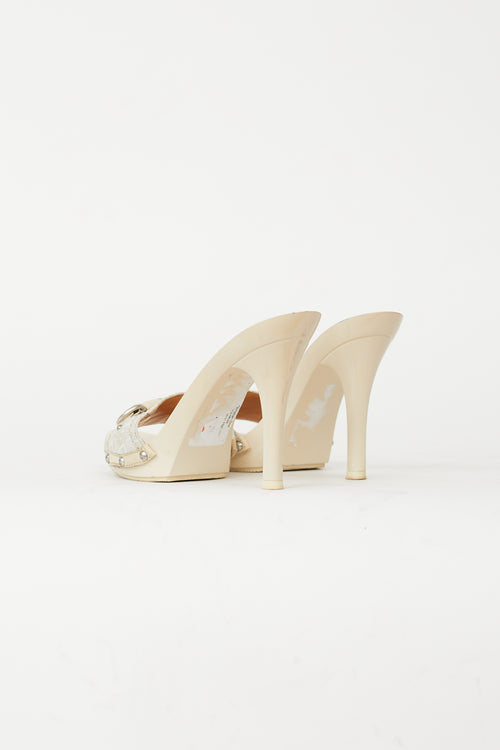 Dior Cream & White Monogram Open Toe Sandal Heel