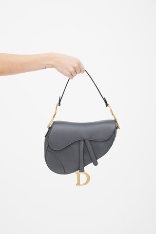 Dior Grey Leather Saddle Bag
