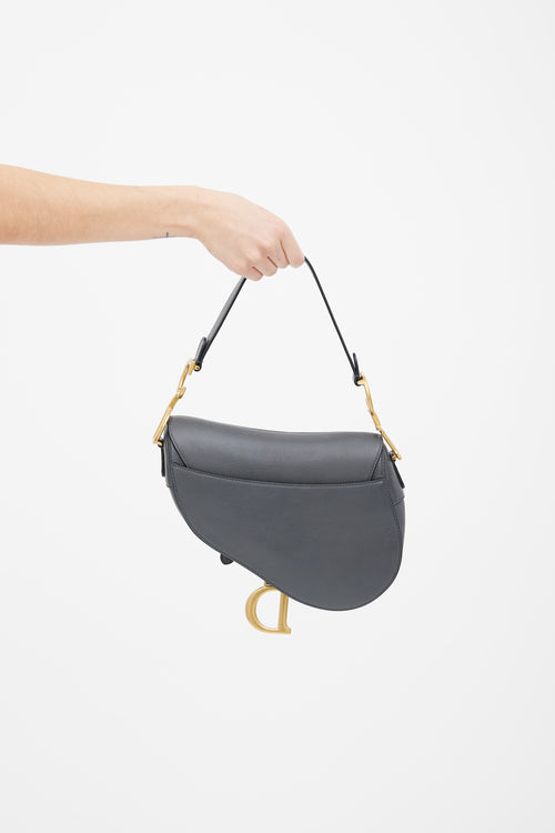 Dior Grey Leather Saddle Bag