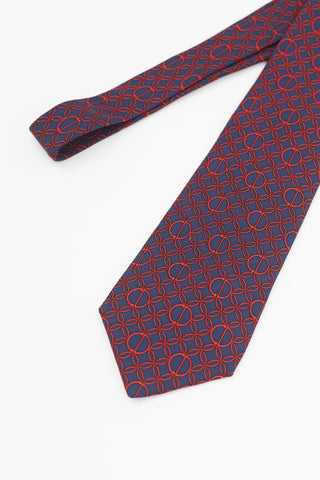 Dior Navy & Red Silk Print Tie