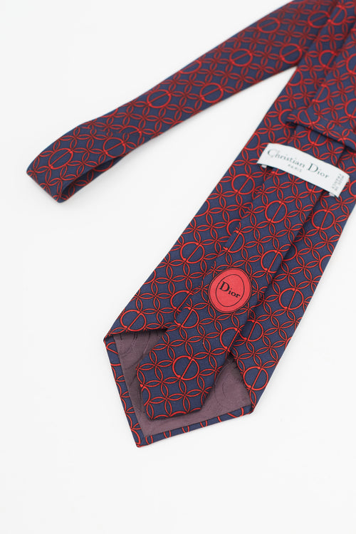Dior Navy & Red Silk Print Tie