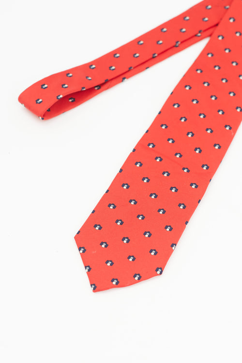 Dior Red & Navy Silk Print Tie