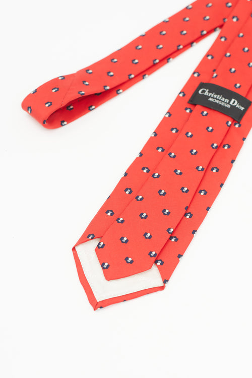 Dior Red & Navy Silk Print Tie