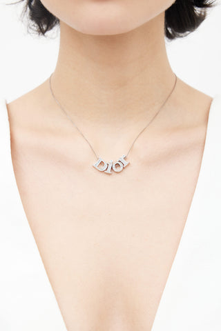 Dior Silver-Tone Chain & Rhinestone Embellished Necklace