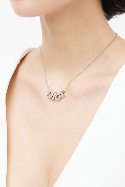 Dior Silver-Tone Chain & Rhinestone Embellished Necklace