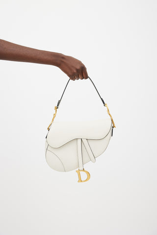 Dior White Leather Saddle Bag
