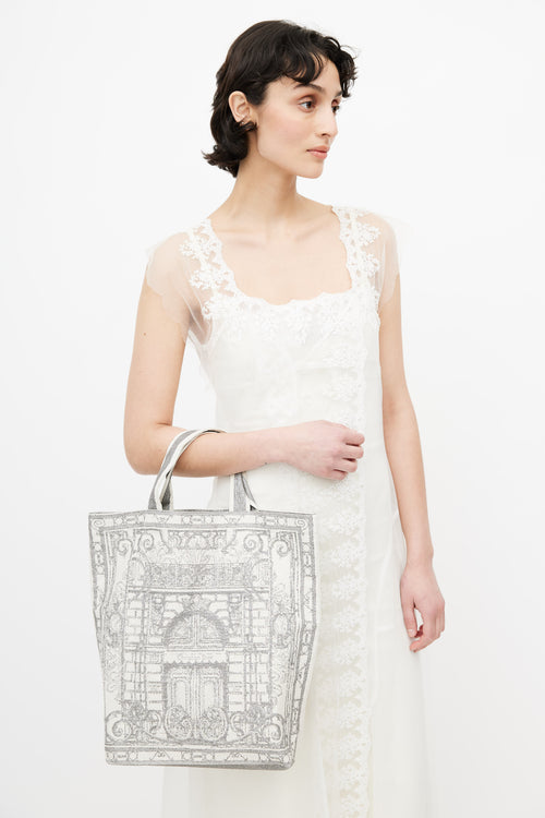 Dior White & Silver Logo Tote Bag