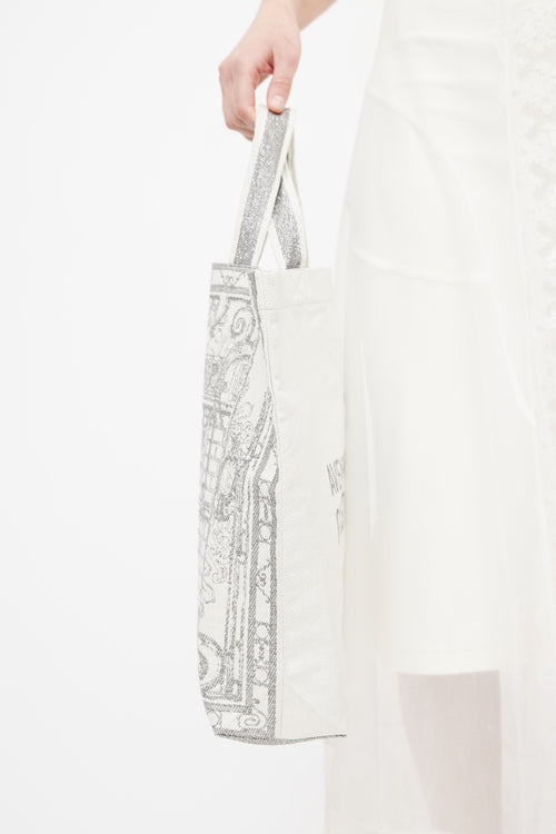 Dior White & Silver Logo Tote Bag