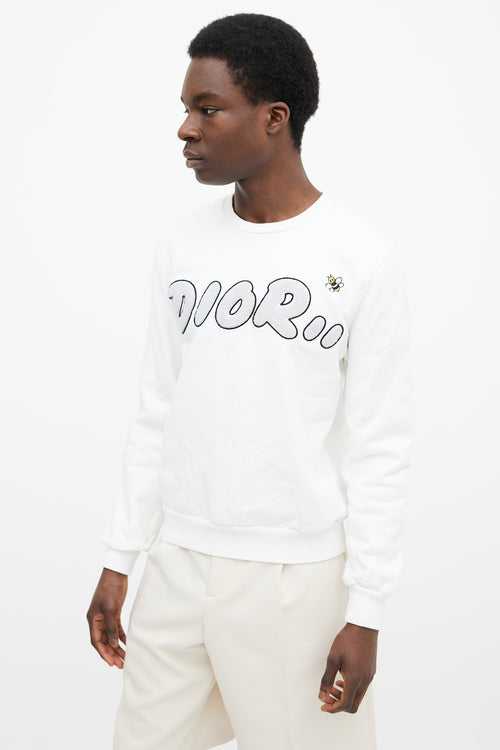 Dior X Kaws White Cotton & Grey Logo Sweater