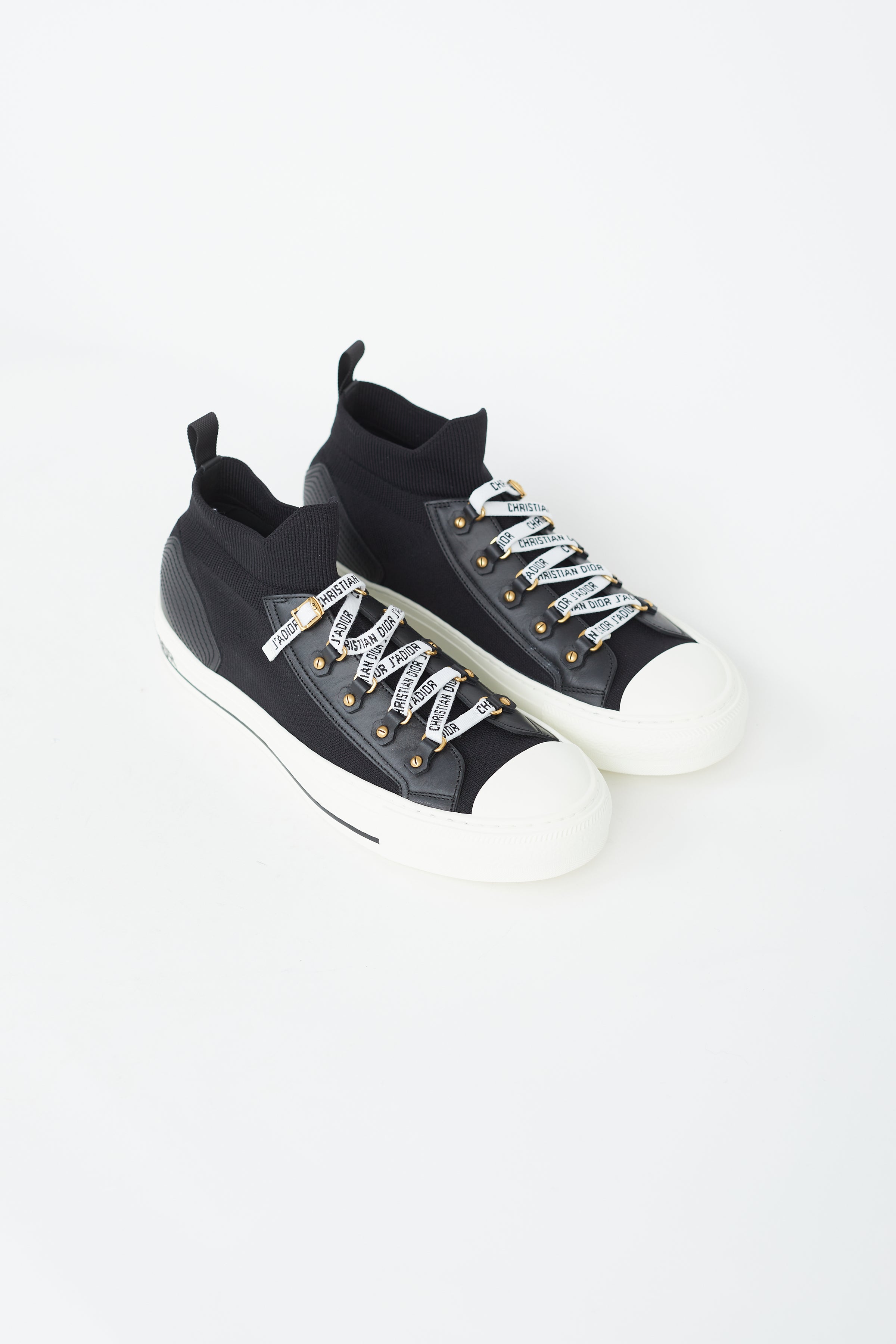 Dior Black/White Technical Knit and Leather Walk'n'Dior High Top Sneakers  Size 36 Dior