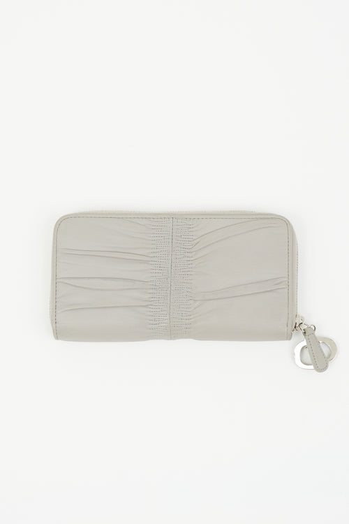 Dior Grey Leather Ruched Zip Wallet
