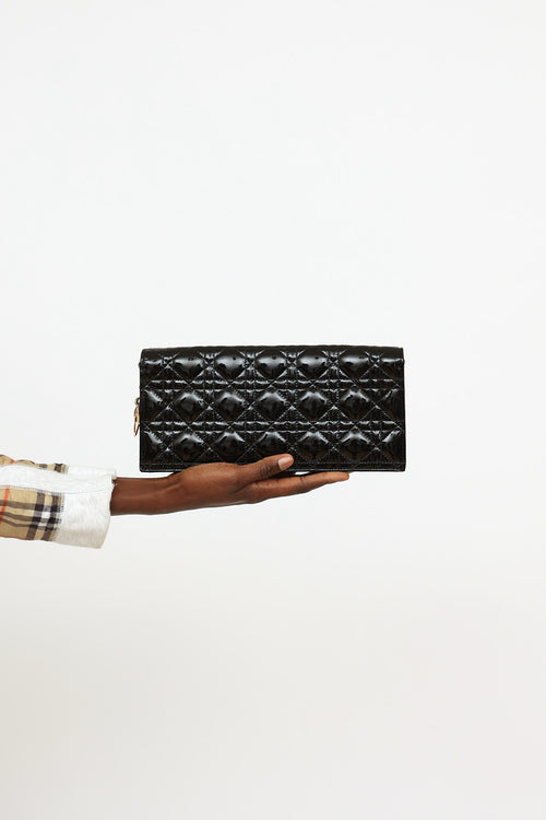 Dior Black Patent Cannage Lady Dior Clutch Handbag