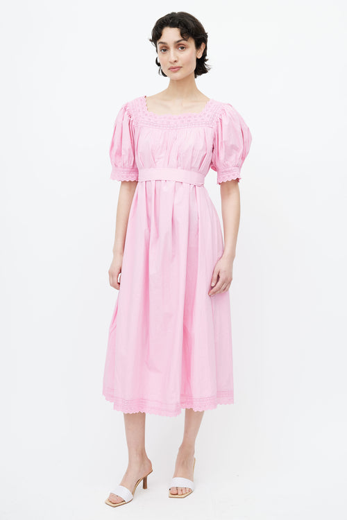Dôen Pink Eyelet Belted Dress
