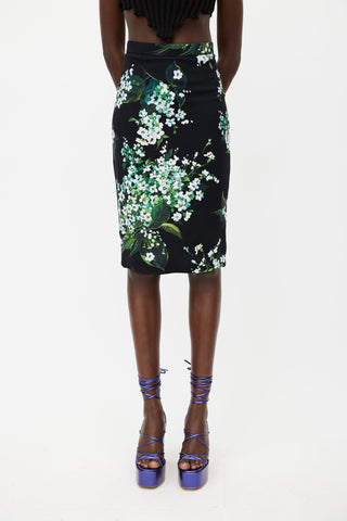 Dolce & Gabbana Black & Multicolour Floral Skirt