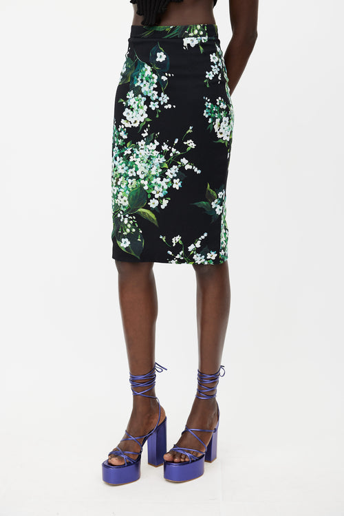 Dolce & Gabbana Black & Multicolour Floral Skirt