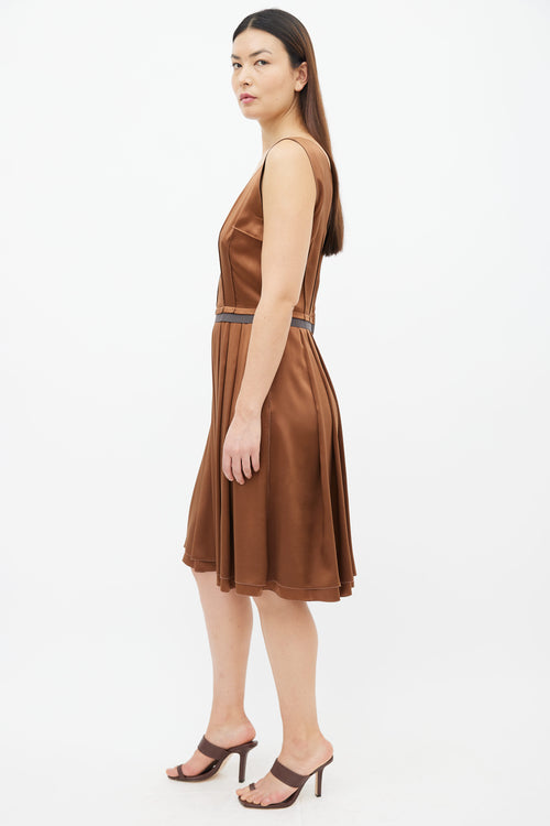 Dolce & Gabbana Brown Sleeveless Pleated Midi Dress