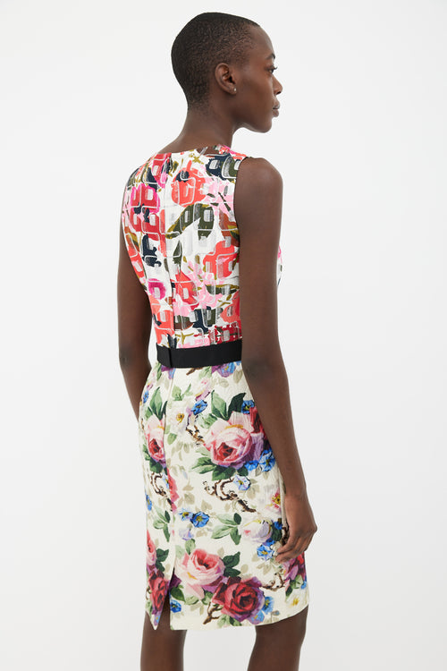 Dolce & Gabbana Multi Print Belted Shift Sleeveless Dress