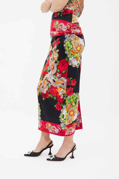 Dolce & Gabbana 1999 Multicolor Printed Silk Maxi  Skirt