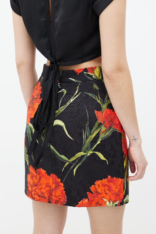Dolce & Gabbana Black & Red Rose Brocade Skirt