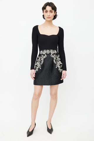 Dolce & Gabbana Black & Silver Jewel Embellished Brocade Skirt